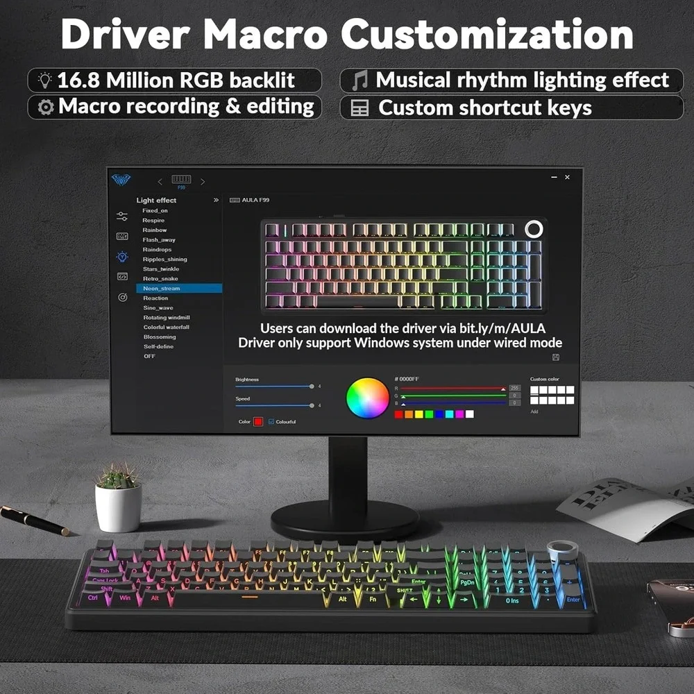 AULA F99 Pro Silent Wireless Mechanical Keyboard Tri-Mode‎ Hot-Swap RGB Black
